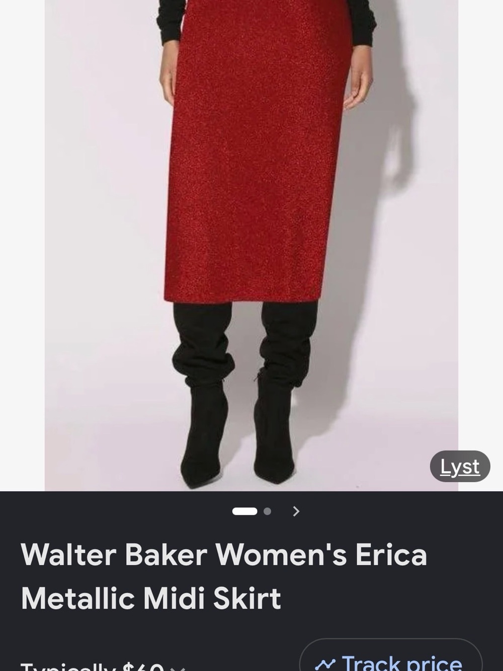 Walter Baker Metallic Red Straight Midi Skirt